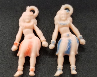 Vintage HULA GIRL Charm soft-plastic rubber-like Gumball Charms Vending Prizes - Lot of 2