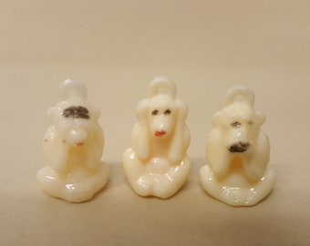 Vintage Wise Monkeys Charms: See-No-Evil, Hear-No-Evil, Speak-No-Evil - Set of 3