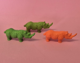 Vintage Diener Erasers: RHINOCEROS RHINO Jungleland Animal Safari Adventure Series CHOOSE Color, 1 Piece Rubber Eraser