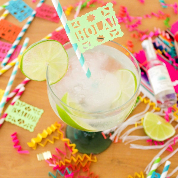 Mexican Fiesta Paper Straws (12), Fiesta Decorations, Cinco de Mayo Party, Papel Picado, Fiesta Birthday, Mexican Wedding Decorations, Hola