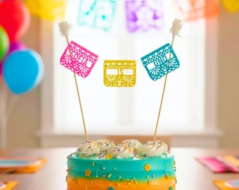Personalized Papel Picado Cake Topper | Custom Name Flags | Fiesta Cake Decor