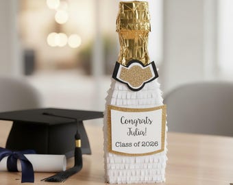 Graduation Party Favor Mini Champagne Piñata, Class of 2026 Gift, Personalized Name Label