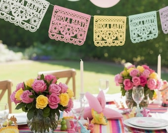Papel Picado Banner Custom Name | Personalized Fiesta Party Bunting | Baby Shower Banner