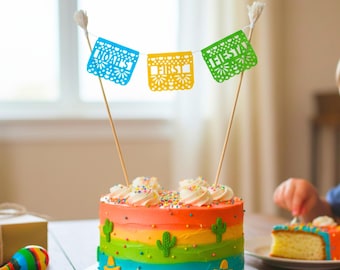 Personalized Papel Picado Cake Topper | Custom Fiesta Cake Decor