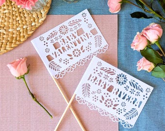 Cielito Lindo Papel Picado Centerpiece Flags, Personalized Baby Shower Cardstock Decor in Custom Colors