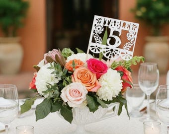 Papel Picado Table Numbers: Floral Rustic Wedding Decor