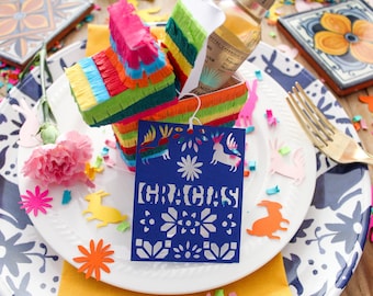Etiquetas de regalo de diseño otomí (juego de 12), decoraciones del Cinco de Mayo, decoraciones de cumpleaños de fiesta, recuerdos de fiesta, decoraciones de fiesta mexicana, 12 etiquetas