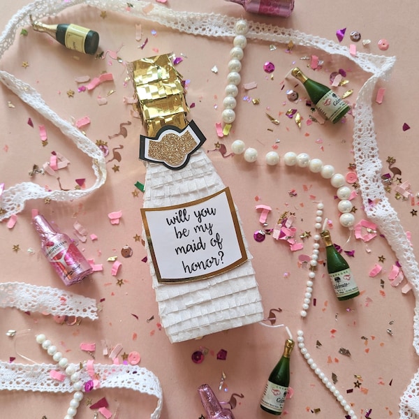 Champagne Mini Pinata Gift Box | Bridesmaid Proposal Box | Pamper Party | Personalized Bridesmaid Proposal | 1 x Pinata | By LulaFlora