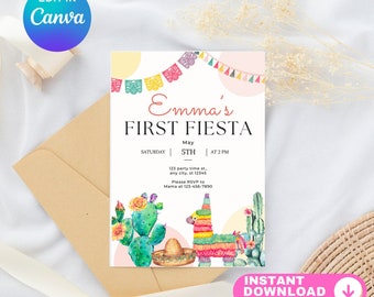 Fiesta Invitation, first fiesta invite, fiesta birthday invitation, mexican fiesta theme, kids fiesta party, Editable download Invitation