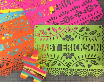 Custom Papel Picado Banner (1), Personalized Birthday Banner, Personalized Papel Picado, Custom Baby Shower Banner, Fiesta Decorations