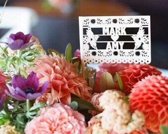 Fiesta Wedding Decorations, Papel Picado Flags, Destination Wedding, Engagement, Personalized Wedding, Boho Wedding, Paper Flags, Set of 12