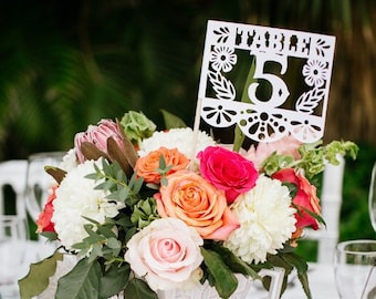 Mexican Wedding Table Numbers, Papel Picado, Mexican Fiesta, Wedding, Centerpiece, Mexican Flags, Rehearsal Dinner, Rustic Wedding Set of 12