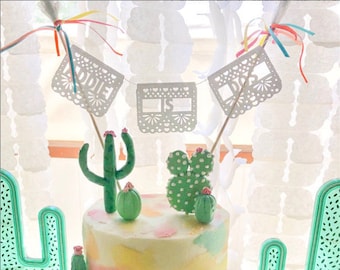 Personalized Cake Topper, Custom Papel Picado Cake Topper, Wedding Topper, Mexican Fiesta Decoration, Cake Smash, Fiesta Party Cake Topper