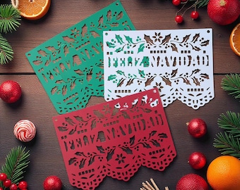 Christmas Papel Picado Banner – Feliz Navidad Holiday Garland, Hostess Gift & Holiday Party Decor