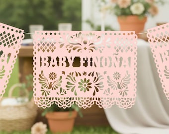 Personalized Blush Pink Papel Picado Banner: Cielito Lindo Baby Shower Decoration