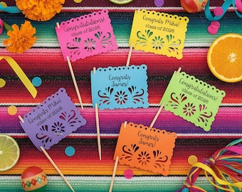 Graduation Cupcake Toppers | Fiesta Grad Food Picks | Personalized Class of 2026 Party Decor