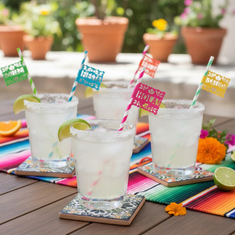 Fiesta Papel Picado Straws with Text | Cinco de Mayo Party Straws image 10