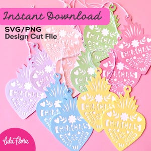 Papel Picado Heart Tag SVG: Spanish Fiesta Favor (Digital File)