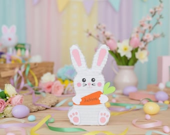 Personalized Easter Bunny Mini Piñata with Carrot | Fillable Bunny Gift Box