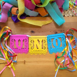 First Fiesta High Chair Banner: Papel Picado UNO Birthday Garland