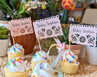 Personalized Cielito Lindo Cupcake Toppers: Pink Baby Shower Decor