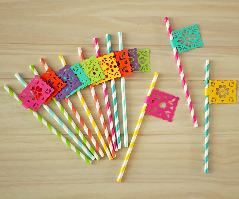 Mexican Fiesta Paper Straws 12, Fiesta Decorations, Cinco de Mayo Party, Papel Picado, Fiesta Birthday, Mexican Wedding Decorations image 6