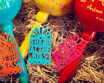 Maraca Tags, Gift Tag, Mexican Fiesta Wedding, Papel Picado Tag, Hang Tags, Shake at the Kiss, Favor tags, Set of 12
