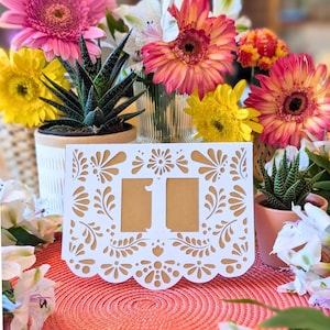 Papel Picado Wedding Table Numbers: Mexican Talavera Tile Decor