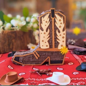 Cowboy Boot Mini Piñata Party Favor (1) | First Rodeo Birthday Decorations | Cowboy Birthday Treat Box | Wild West Decorations | Rodeo Party