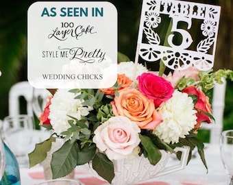 Papel Picado Wedding Table Numbers: Floral Centrepiece Wedding Decor