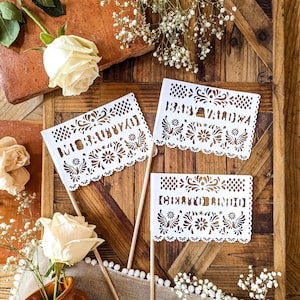 Papel Picado Baby Shower Centerpiece Flags – Personalized Name • Cielito Lindo Decor by Lula Flora