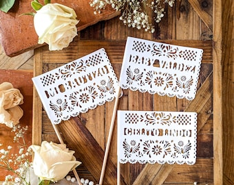 Papel Picado Baby Shower Centerpiece Flags – Personalized Name • Cielito Lindo Decor by Lula Flora