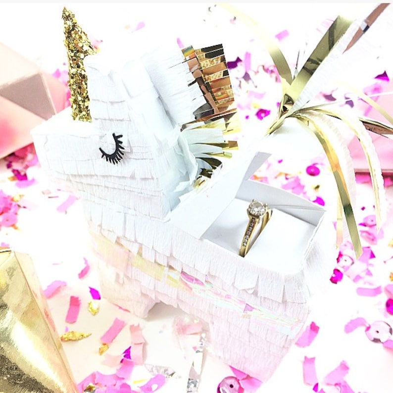 Unicorn Wedding Unicorn Party Mini Pi\u00f1atas Ring Bearer Bridesmaids Gift Listing for ONE Proposal Engagement Unicorn Pinata Ring Box