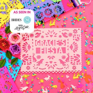 Custom Papel Picado Banner, Personalized Card Stock Fiesta Garland, 14 ft Ready to Hang