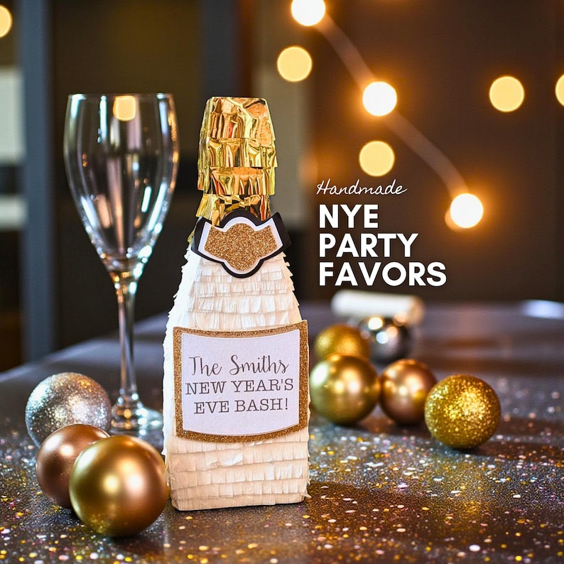 Personalized New Years Champagne Party Favor Boxes - Fillable NYE Decor