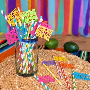 Fiesta Papel Picado Straws with Text | Cinco de Mayo Party Straws image 2