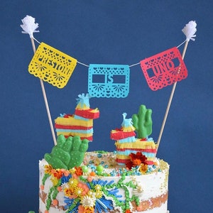 Papel Picado Cake Topper, Fiesta Birthday, Personalized Cake Topper, Cinco de Mayo, Uno Cake Topper, Mexican Wedding Decoration - 1 TOPPER