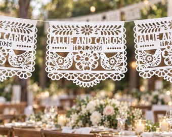 Personalized Papel Picado Wedding Banners, Couples Names and Date