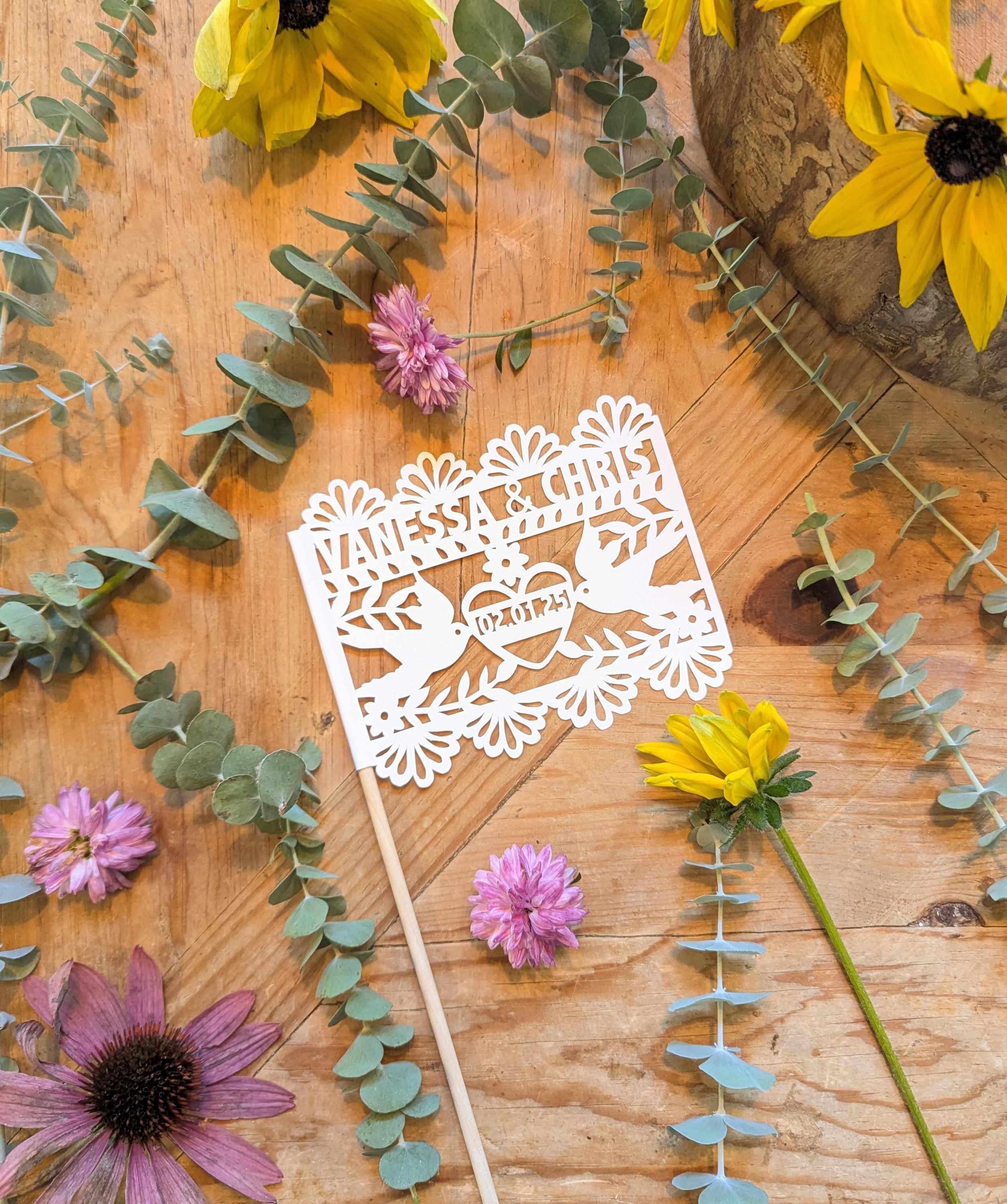 Personalized Papel Picado Flags: Rustic Wedding Centerpiece Decor