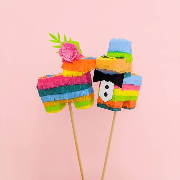 Bride and Groom Mini Piñata Donkey Toppers, Custom Pinata Fiesta Wedding Cake Topper, Destination Wedding Cake Topper, Piñata Cake Toppers