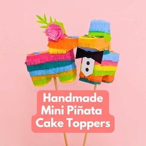Mini Piñata Cake Toppers – Bride & Groom Set | Fiesta Wedding Decor • by Lula Flora