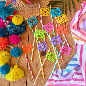 Fiesta Paper Straws: Colorful Papel Picado Party Decor