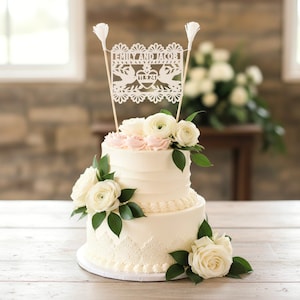Personalized Bride and Groom Cake Topper, Papel Picado Wedding Topper image 7