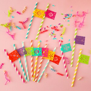 Mexican Fiesta Paper Straws 12, Fiesta Decorations, Cinco de Mayo Party, Papel Picado, Fiesta Birthday, Mexican Wedding Decorations image 2