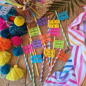 Fiesta Papel Picado Straws with Text | Cinco de Mayo Party Straws image 3