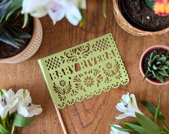 Personalized Sage Green Papel Picado Flags: Cielito Lindo Baby Shower Decor