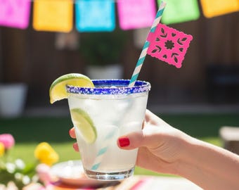 Fiesta Paper Straws: Colorful Papel Picado Party Decor