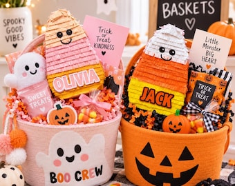 Personalized Halloween Party Favors for Kids | Candy Corn Treat Boxes | Classroom Halloween Gifts