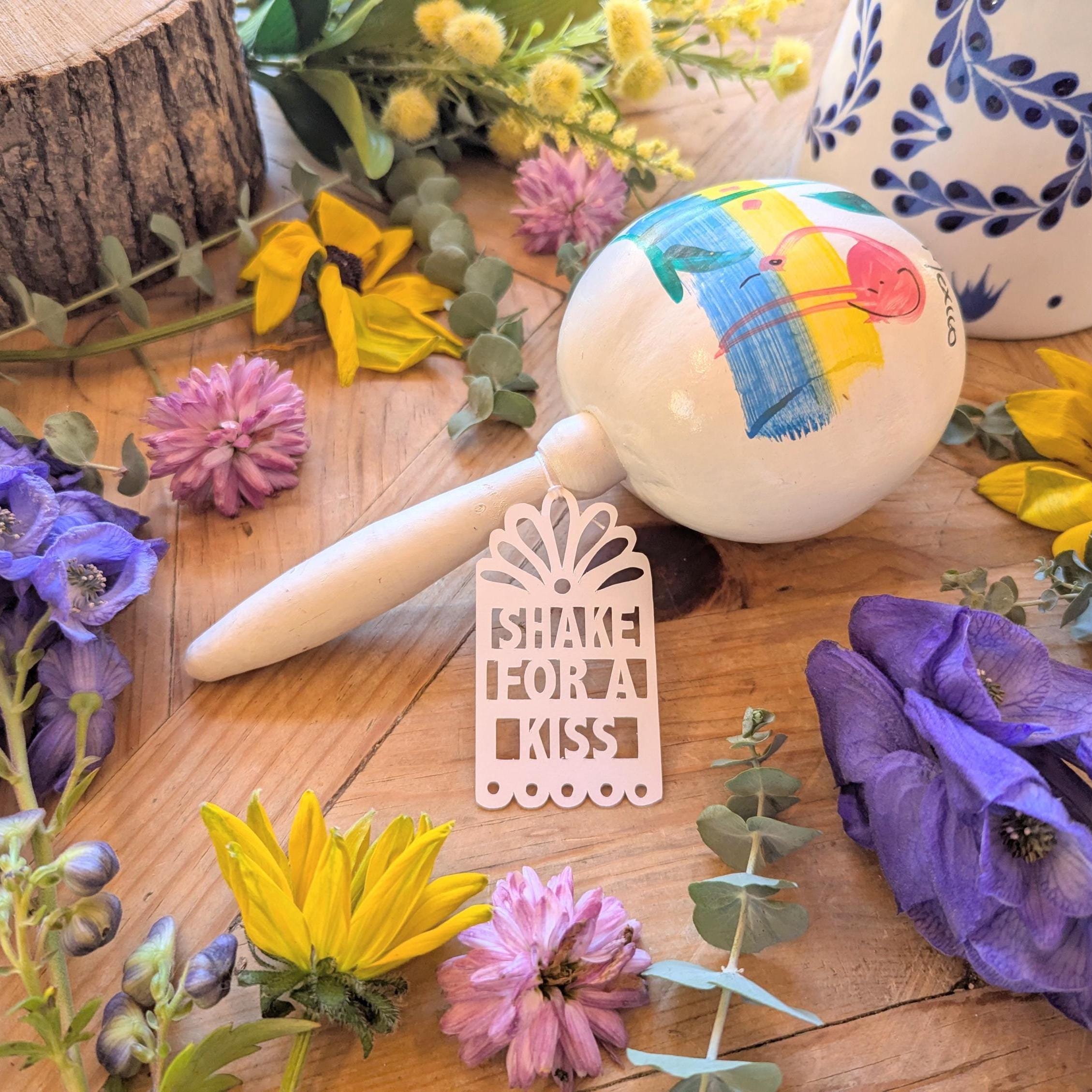 Maraca Favor Tags: Fiesta Wedding, Shake for a Kiss, Set of 12