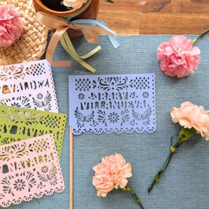 dusty powder blue cielito lindo personalized papel picado baby shower decorations